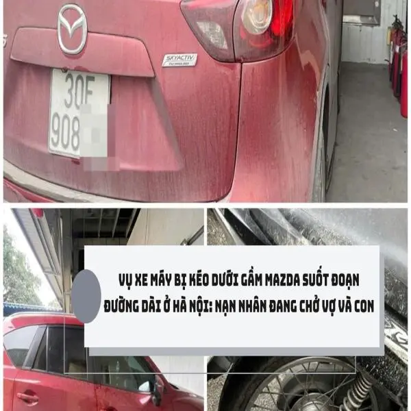 Vụ xe máy bị kéo dưới gầm Mazda suốt đoạn đường dài ở Hà Nội: Nạn nhân đang chở vợ và con