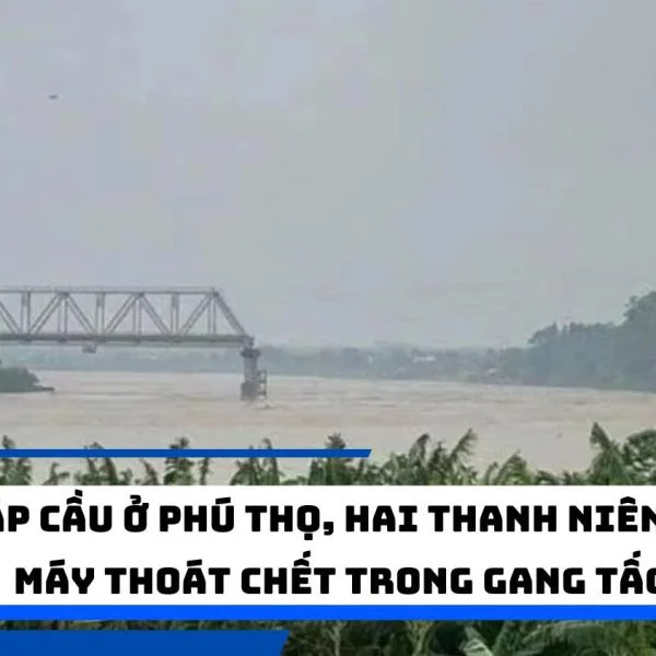 Sập cầu ở Phú Thọ, hai thanh niên xe máy thoát chết trong gang tấc