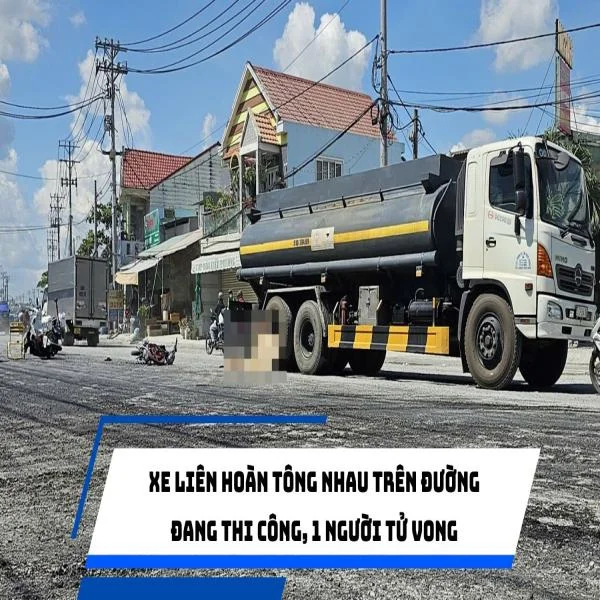 Xe liên hoàn tông nhau trên đường đang thi công, 1 người tử vong