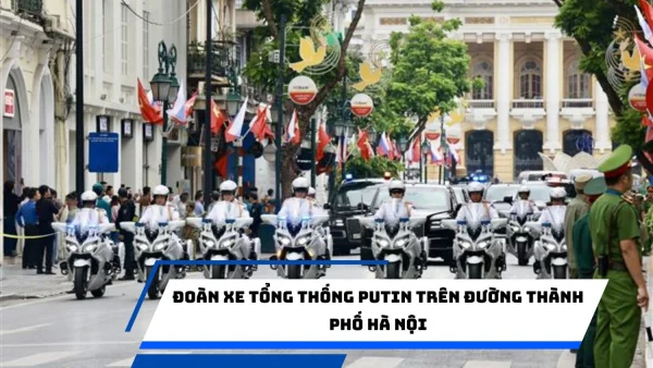 Đoàn xe Tổng thống Putin trên đường thành phố Hà Nội