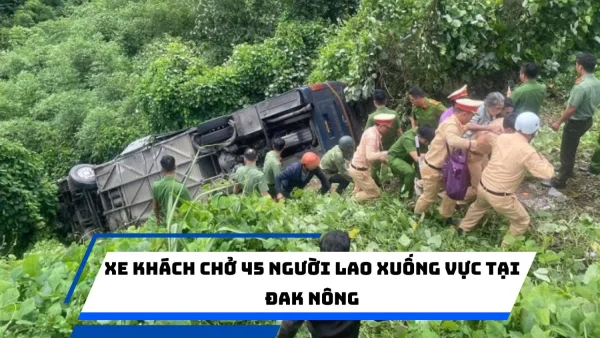 Xe khách chở 45 người lao xuống vực tại Đak Nông