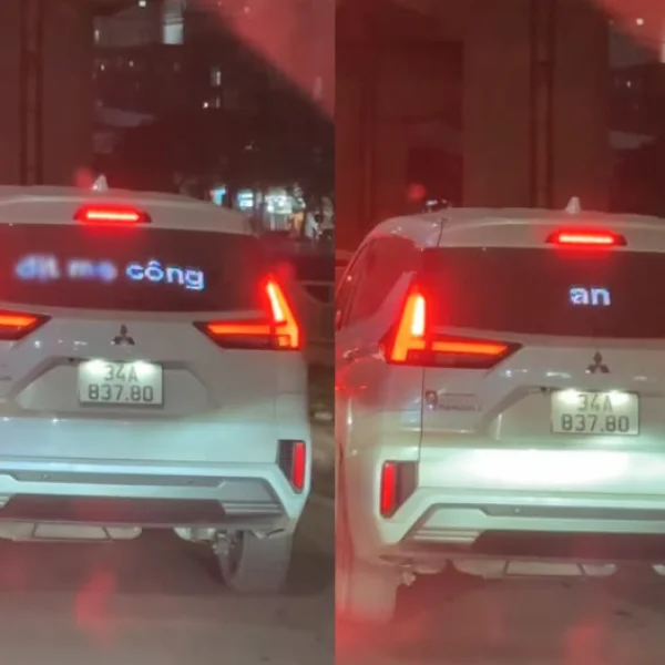 Bảng LED sau ô tô hiển thị dòng chữ thô tục xúc phạm lực lượng công an, tài xế cho rằng 'bị hack'