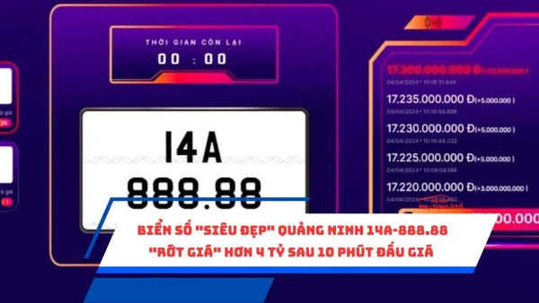 Biển số "siêu đẹp" Quảng Ninh 14A-888.88 "rớt giá" hơn 4 tỷ sau 10 phút đấu giá