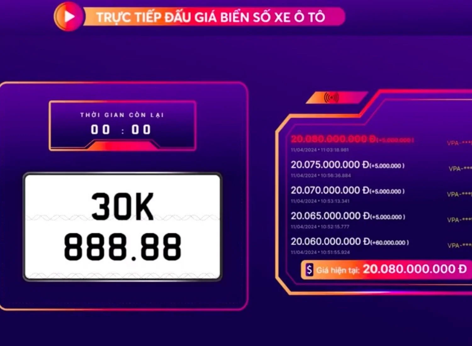 Biển 30K-888.88 (Hà Nội): 20,08 tỷ đồng